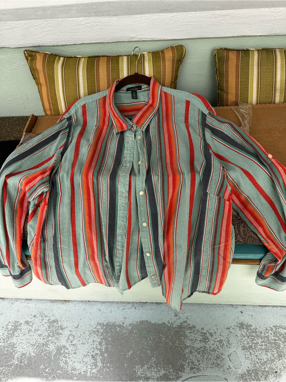 Ralph Lauren Striped Button-Up Shirt in Teal, Red & Navy
